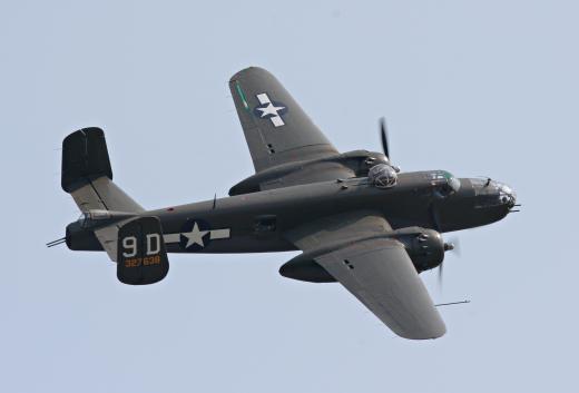 A propeller on a B-25 Mitchel has three blades.